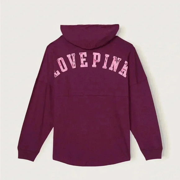 NWT VS Victoria’s Secret Pink oversized Hooded Tee Tie Dye Maroon XS - Picture 1 of 6
